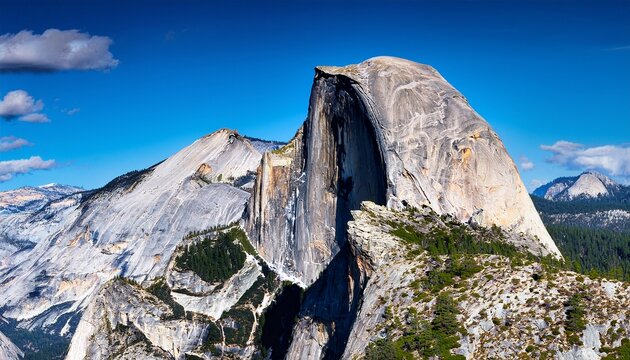 panorama nature landscape view of half dome yosemite rock is beautiful white grey rock seen from glacier point at yosemite national park wawona rd california usa