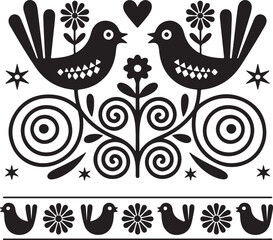 Obraz premium Cute birds on a branch with flowers and hearts vector illustration