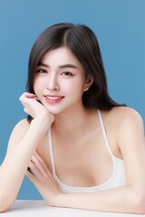 Fototapeta premium Pretty Young Asian Woman with Healthy Skin Natural Makeup. Skincare Beauty Concept.