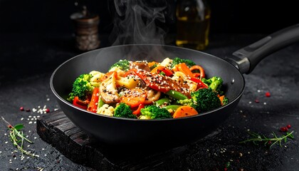 Steaming Vegetable Stir-Fry in Wok - A Healthy and Delicious Meal.