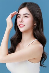 Fototapeta premium Pretty Young Asian Woman with Healthy Skin Natural Makeup. Skincare Beauty Concept.
