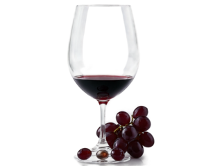 Red Wine Glass with Dark Grapes Isolated on White/Transparent Background