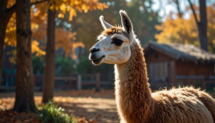 Llama Portrait in Autumnal Setting - A Serene Wildlife Moment.