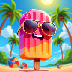 Cool and playful ice cream wearing sunglasses, radiating summer vibes and sweet personality 