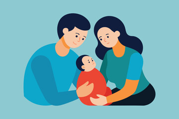 Family with Newborn Vector Illustration on White Background