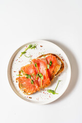 bruschetta with salmon on a white background