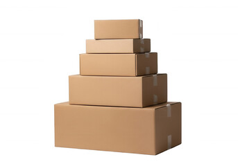 Cardboard boxes stacked high isolated on a transparent background