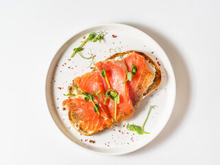 bruschetta with salmon on a white background