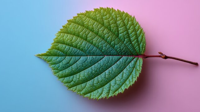 Fototapeta Vibrant green leaf with detailed texture and fresh botanical appearance, showcasing natural plant growth and eco-friendly foliage for environmental and health themes