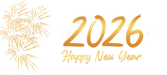 Happy New Year 2026 greeting card Gold text Celebration background - Golden Firework and sparklers on with bokeh lights