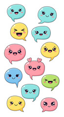 Obraz premium Collection of Kawaii Speech Bubbles with Various Expressions and Pastel Colors.