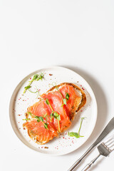 bruschetta with salmon on a white background