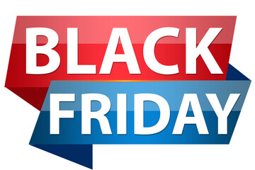 Red and Blue Black Friday origami sale banner with folded paper style and modern 3D shadows, transparent background design