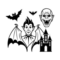 Scary vampire bat and castle halloween vector illustration art scalable graphic design illustration