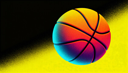 Fototapeta premium Basketball with rainbow gradient colorful vibrant neon design
