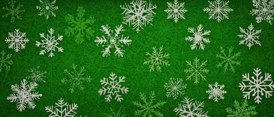Christmas design, snowflakes green background, Christmas theme vector illustration, minimalist graphic design, saturated green pattern texture