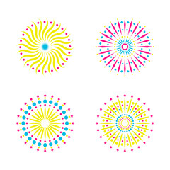 Four Colorful Abstract Fireworks Burst Designs background