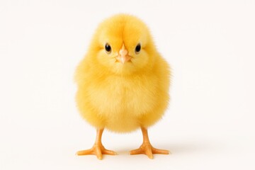 Obraz premium Adorable Fluffy Yellow Chick on White Background