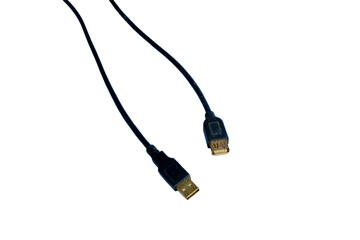 Two ends of a USB data cable isolated on a white background