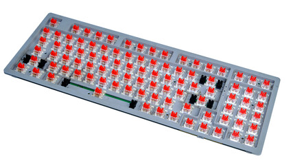 Mechanical Keyboard With Red Switches and Transparent Keycaps On Slim Aluminum Plate