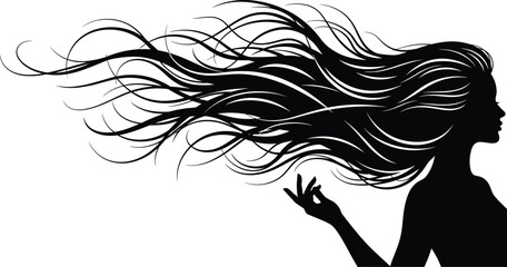 silhouette, profile, hair, motion, elegance, gesture, beauty, strands, vector, pose, emotion, design, art, 