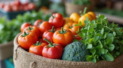 Farmer’s market tote of loose produce, mesh bags, no plastic packaging
