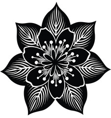 Obraz premium Shrofugen Cherry Blossom Outline with Layered Petals in Monochrome An Elegant Botanical Vector Illustration for Creative Projects