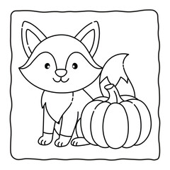 Cute Fox with Pumpkin – Hand Drawn Autumn Animal Coloring Page