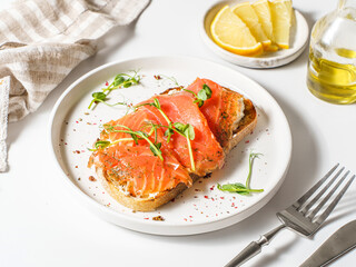bruschetta with salmon on a white background