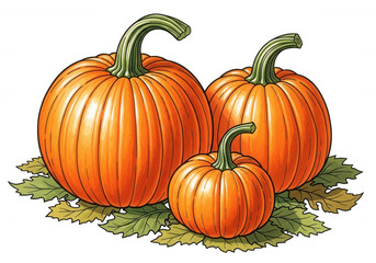 Orange gourds with green stems isolated on a transparent background