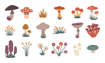 Mushroom flat Illustration Icons set, Floating plant and tree Vector Art Illustration Clipart. set of mushroom Illustration bundle	
