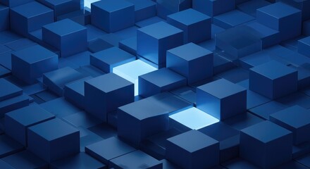 Stunning blue cubic arrangement with glowing highlights creating a dynamic, modern abstract background, perfect for technology, innovation, and futuristic designs, ideal for impactful presentations