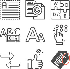 Language and Text Editing Line Icons Set, Word Processing, Font, and Document Symbols Vector Illustration