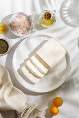 feta cheese on a white plate