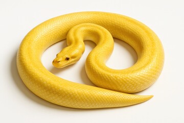Obraz premium Bright Yellow Snake Coiled in Spiral on White Background