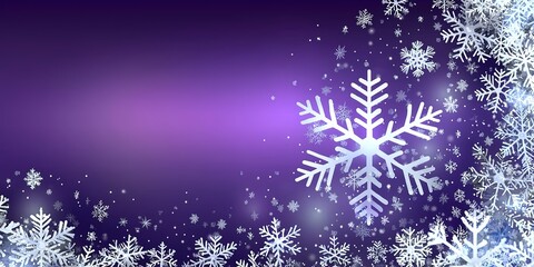 Christmas design, purple background with snowflakes and white space for text, conveys coolness and elegance, digital banner element for social media or marketing material