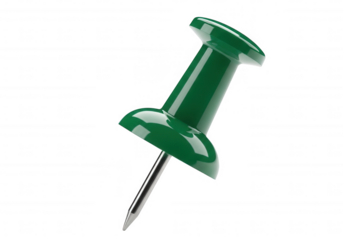 Green pushpin against black isolated on a transparent background