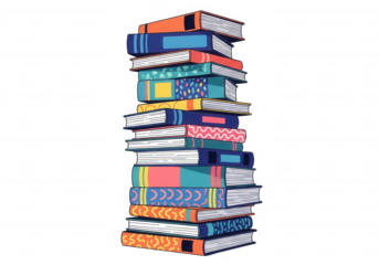 Colorful stacked books isolated on a transparent background