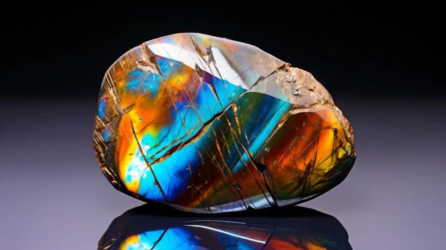 Colorful polished gemstone with iridescent shine 