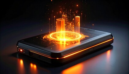 Futuristic phone with glowing data