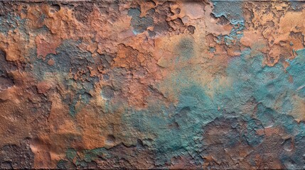 Hammered copper metal surface. Oxidized patina texture. Artisanal metalwork detail
