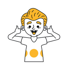 Excited boy child covering ears