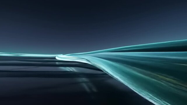 A stylized, abstract landscape with flowing blue forms against a dark, gradiated sky