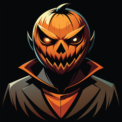 A spooky pumpkinheaded vampire in a suit is ready for halloween night