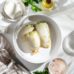 squid stuffed with cheese and herbs