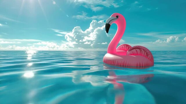Flamingo Floating on Tropical Ocean