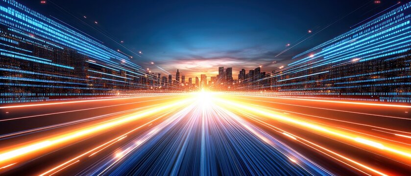 Futuristic Cityscape Highway Data Stream