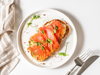 bruschetta with salmon on a white background