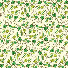 Seamless Green Vine and Leaf Pattern Botanical Background Illustration
