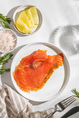 bruschetta with salmon on a white background